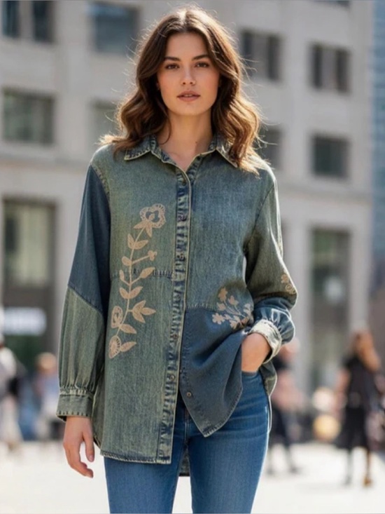 Young Threads Tops - Young Threads Embroidered Floral Button Down Top